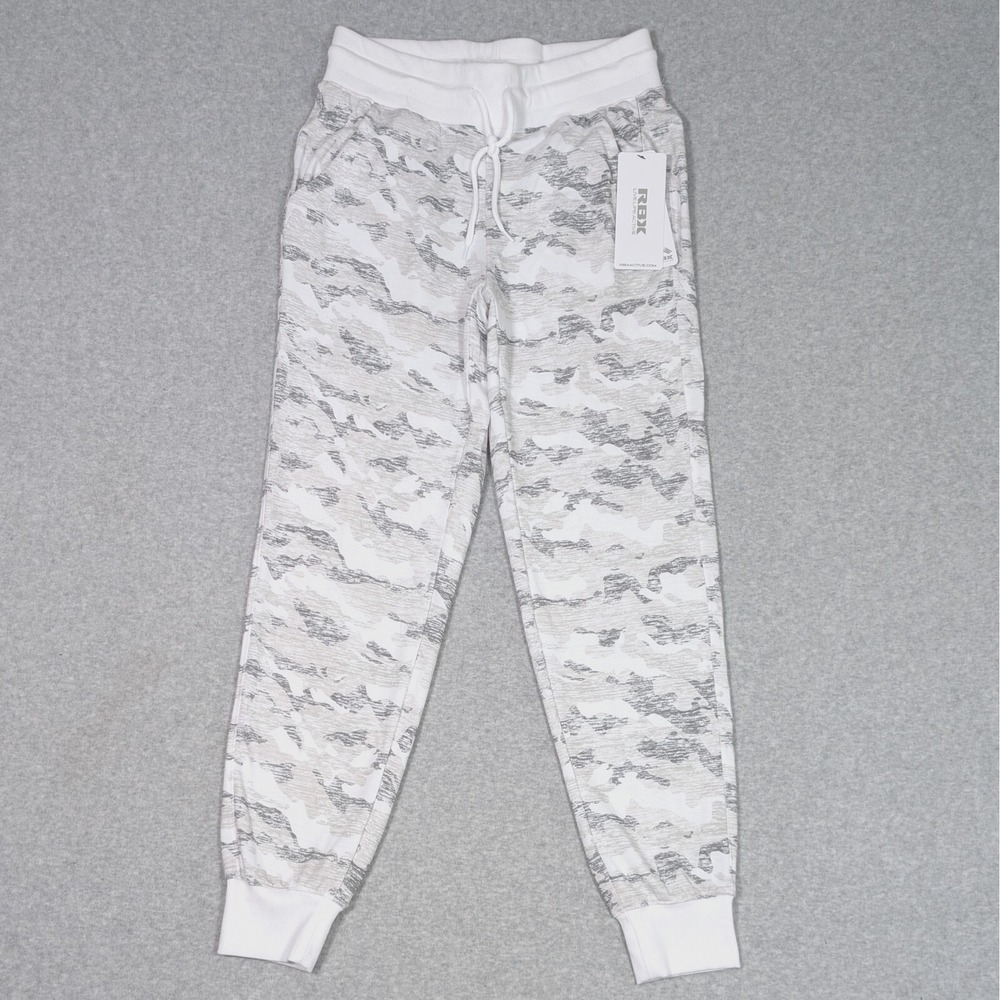 RBX Active Jogger Pants Womens Size Small Cropped Relaxed White Camo New